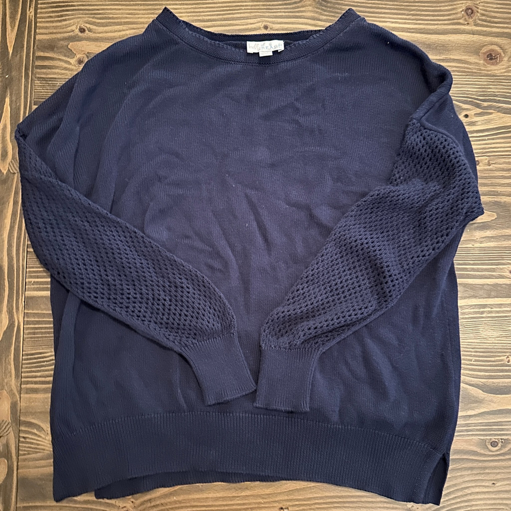 Women's Belle Beach Oversized Feel Sweater Open Knit Sleeves Size L Navy Blue